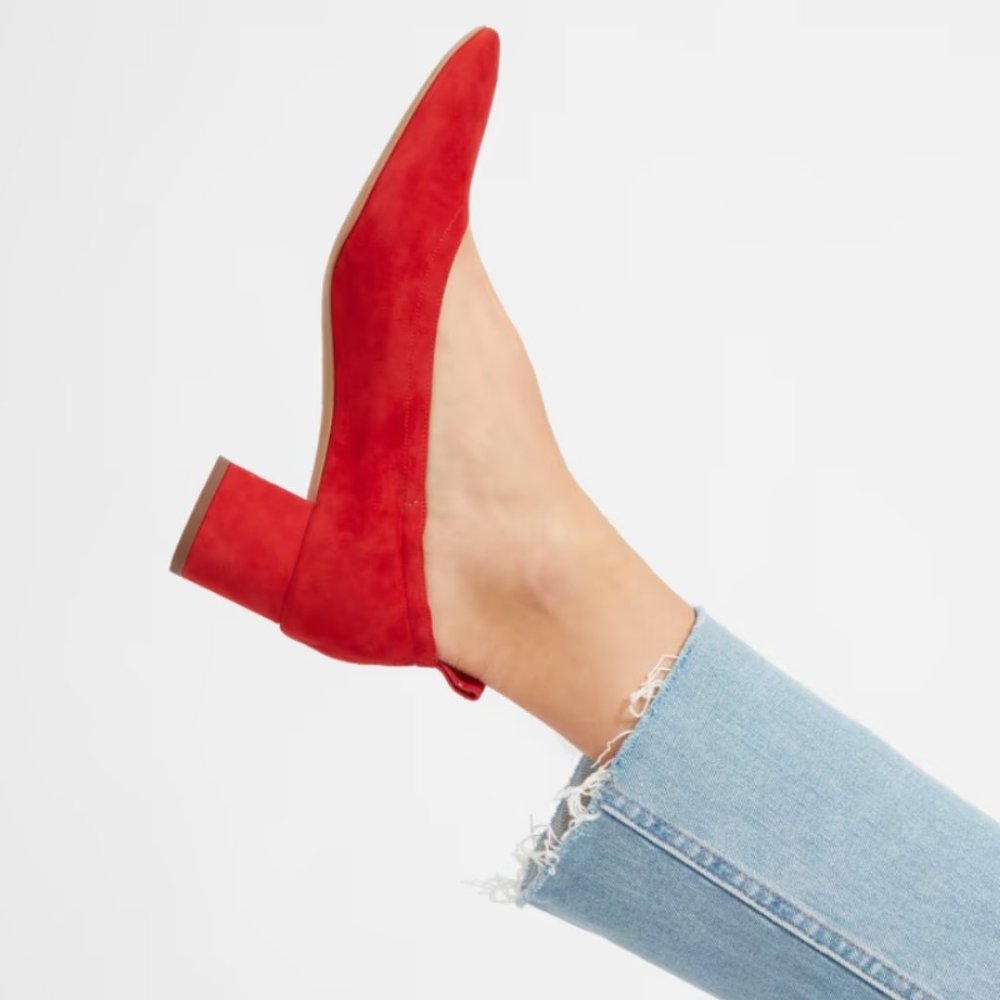 Everlane The Day Heel Red Suede Low Heel Shoe Sz 8